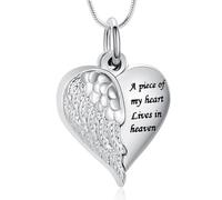 BAOWIQI Collana con urna a forma di cuore con ala d'angelo, ipoallergenica, gioiello commemorativo per donne e uomini, Acciaio inossidabile, Nessuna pietra preziosa