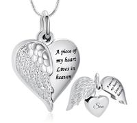 BAOWIQI Collana con urna a forma di cuore con ala d'angelo, ipoallergenica, gioiello commemorativo per donne e uomini, Acciaio inossidabile, Nessuna pietra preziosa