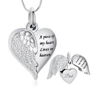 BAOWIQI Collana con urna a forma di cuore con ala d'angelo, ipoallergenica, gioiello commemorativo per donne e uomini, Acciaio inossidabile, Nessuna pietra preziosa