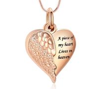 BAOWIQI Collana con urna a forma di cuore con ala d'angelo, ipoallergenica, gioiello commemorativo per donne e uomini, Acciaio inossidabile, Nessuna pietra preziosa