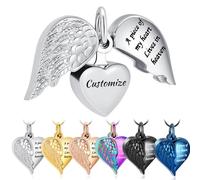 BAOWIQI Collana con urna a forma di cuore con ala d'angelo, ipoallergenica, gioiello commemorativo per donne e uomini, Acciaio inossidabile, Nessuna pietra preziosa