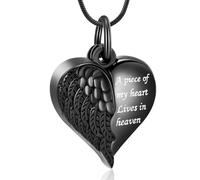 BAOWIQI Collana con urna a forma di cuore con ala d'angelo, ipoallergenica, gioiello commemorativo per donne e uomini, Acciaio inossidabile, Nessuna pietra preziosa