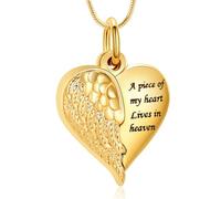 BAOWIQI Collana con urna a forma di cuore con ala d'angelo, ipoallergenica, gioiello commemorativo per donne e uomini, Acciaio inossidabile, Nessuna pietra preziosa