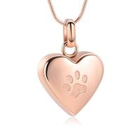 BAOWIQI Collana con urna a forma di cuore con impronta di zampa di cremazione, per donne e uomini, ciondolo commemorativo per ceneri umane, cani e gatti, Acciaio inossidabile, Nessuna pietra preziosa
