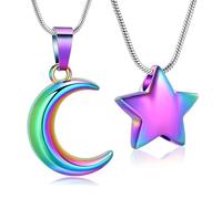 BAOWIQI Collana con urna a forma di luna e stella, per ceneri umane, per donne e uomini, gioielli per cremazione per ceneri commemorative, ciondolo per contenere i propri cari/ceneri di animali
