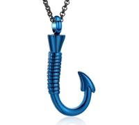 BAOWIQI Collane a forma di amo da pesca, per cenere, pesca, cremazione, gioielli da uomo, Acciaio inossidabile, Non pietra preziosa