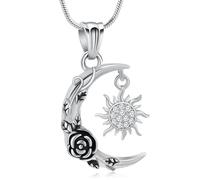 BAOWIQI Collane con urna a forma di sole con luna, per ceneri commemorative, gioielli per cremazione, Acciaio inossidabile, Non pietra preziosa