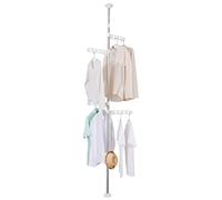 BAOYOUNI Appendiabiti Telescopico con 4 Braccia e 1 Gancio Portabiti Stendino Asta Telescopica Metallo Senza Perforazione, Altezza Regolabile, per Ingresso Soggiorno Camera da Letto Ufficio, Avorio