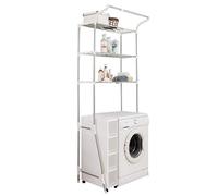 BAOYOUNI Mensola sopra Lavatrice 3 Ripiani Scaffale per Bagno in Metallo con Asta per Appendere, Larghezza Regolabile 58-95 cm, Salvaspazio Organizer Multifunzionale, Avorio