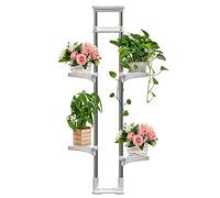 BAOYOUNI Portafiori Telescopico a Doppio Polo Supporto per Piante da Interno Davanzale 4 Ripiani Scaffale Espositore per Fiori in Metallo, Regolabile in Altezza 92 - 160cm, Avorio