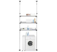 BAOYOUNI Scaffale Telescopico per Bagno, Mensole sopra Lavatrice Salvaspazio con 3 Ripiani, Portaoggetti in Metallo, Regolabile in Altezza 240-310cm, Assemblaggio Facile, Grigio
