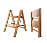 BAOYOUNI Scaletta 2 gradini, pieghevole in alluminio, scala pieghevole portatile, piccola scala domestica con ampio ripiano antiscivolo, portata fino a 150 kg, aspetto legno colore+nero