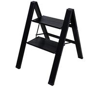 BAOYOUNI Scaletta in Alluminio Pieghevole a 2 Gradini Portatile Scala Domestico Antiscivolo Leggero Sgabello, 17,5 cm Largo Pedale, Portata max 100kg, per Casa, Ufficio, Biblioteca, Pittura, Nero