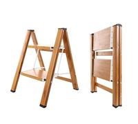 BAOYOUNI Scaletta pieghevole a 2 gradini, portatile, leggera, in alluminio, con pedali larghi antiscivolo, capacità 150 kg, per casa, cucina, giardino, ufficio, colore bianco + venature del legno