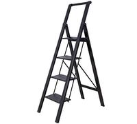 BAOYOUNI Scaletta Pieghevole a 4 Gradini in Alluminio Scala Sgabello Domestica Antiscivolo con Maniglione, Leggero e Robusto, Portata Max135 kg, per Casa, Ufficio, Libreria, Garage, Pittura, Nero