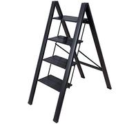 BAOYOUNI Scaletta Pieghevole in Alluminio 4 Gradini Sgabello Leggera Resistente con Pedale Antiscivolo Scala per uso Domestico, Ufficio, Garage, Giardino, Pittura, può Portare Fino a 135 kg, Nero