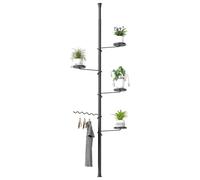 BAOYOUNI Supporto per piante regolabile da interno, 5 ripiani telescopico in metallo, espositore per vasi da fiori, mensola angolare con 4 vassoi 1 gancio a onda, per soggiorno, balcone, ufficio