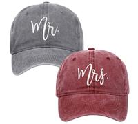 BAOZOON 2 pezzi abbinati Mr. & Mrs. Cappellini da baseball ricamati coppia cappelli da baseball regalo da sposa per luna di miele regalo di nozze, Mr Mrs (grigio lavato e bordeaux lavato), taglia