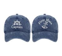 BAOZOON 2 pezzi cappello da capitano e primo compagno cappello ricamato abbinato skipper barca da baseball berretti nautico marinaio, blu navy, taglia unica