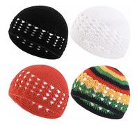BAOZOON 4 Pezzi Cappelli Kufi a Maglia Berretti all'Uncinetto Cappelli a Teschio a Colori Solidi Cappelli Musulmani a Maglia per Uomini Donne Adolescenti, taglia unica