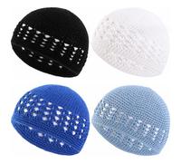 BAOZOON 4 pezzi in maglia Kufi cappelli all'uncinetto Beanie Skull Caps tinta unita cappelli lavorati a maglia cappelli musulmani all'uncinetto per uomini donne adolescenti, Nero Bianco Blu Royal