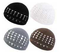 BAOZOON 4 pezzi in maglia Kufi cappelli all'uncinetto Beanie Skull Caps tinta unita cappelli lavorati a maglia cappelli musulmani all'uncinetto per uomini donne adolescenti, Nero Bianco Grigio