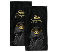 Bapcoku Set di 2 asciugamani decorativi neri e oro per il bagno, da donna afroamericana, per bagno, spa, yoga, nuoto, hotel, decorazione per la casa, regali di compleanno per donne di colore, 35,5 x
