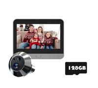 BAPPRJJ Videocitofono con spioncino, telecamera FHD 3MP, 4,3 pollici, rilevamento del movimento PIR, videocitofono for la sicurezza domestica(DoorBell 128G Card)