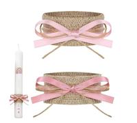 Baptism Candle Wax Protector - Candle Drip Catcher Bow Ribbon, Decorative Religious Sleeves | Candles Drip Catcher Bow Ribbon For Ceremony Planners Godparents Family Prayer Corner Chapel