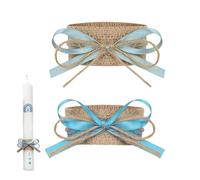 Baptism Candle Wax Protector - Candle Drip Catcher Bow Ribbon, Decorative Religious Sleeves | Candles Drip Catcher Bow Ribbon For Ceremony Planners Godparents Family Prayer Corner Chapel