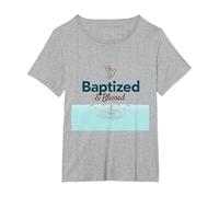 Baptized & Blessed Faith Colomba Battesimo Celebrazione Regalo Maglietta, Donna Plus-Size, Grigio Melange, 5X