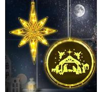Baquler Set di luci natalizie per finestre e Betlemme, luci natalizie a forma di Gesù, luci da appendere alla finestra, decorazione religiosa cristiana, per Natale, per interni ed esterni, decorazione
