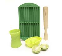Bar Amigos Kit per Mojito e cocktail, include spremiagrumi da 30 ML, Jigger doppio 45 ML, pestello in legno, vassoio in silicone per ghiaccio tritato, set da 4 PZ, rum bianco soda lime menta zucchero