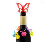 Bar Amigos Set di segnabicchieri a forma di farfalla e Tappo per bottiglie di vino - Set regalo che include 1 tappo in silicone per vino e 6 segna bicchieri in colori assortiti, ideali per feste