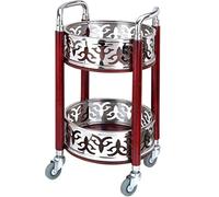 Bar Cart with Wheels And Handle Classic Luxury Style Pattern Decoration Serving Cart,Hotel Double Layer Large-Capacity Drink Cart,Restaurant Utensils(Silver-80 * 40Cm)