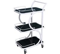 Bar Cart with Wheels And Handle Hotel Luxury Large Capacity 3 Floors Serving Cart,Living Room Wrought Iron S Shape Drink Cart,Household Products(Black+White-84 * 54 * 40Cm)