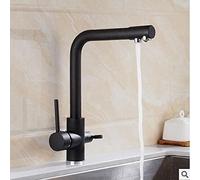 Bar Farmhouse Commercial, Gold/Nero Solid Ottone Crane per Tap Filtro dell'Acqua montata sul Ponte, Mixer per lavandino a Tre Modi, Faucet da Cucina Way (Colore: Nero)