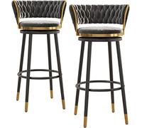 Bar Girevole a Set sgabelli banco con Cornice Intrecciata/Gambe Metallo Nero in Velluto sedie di feci Imbottite casa/Isola da Cucina/Bar per la Colazione ambizione Lofty (Grigio 65 cm)