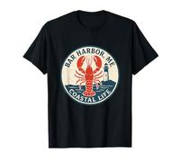 Bar Harbor Faro Maine Aragosta Vintage Nautico Emblema Maglietta