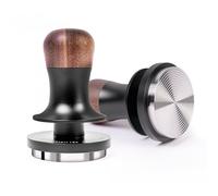Bar.ista22 Tamper espresso calibrato da 58 mm con molla - Base ondulata in acciaio inox e manico in legno di noce - Pressino da barista per portafiltro - Accessorio caffè in confezione regalo - nero