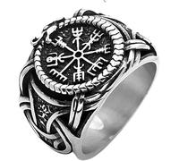 Bar Rot Anello vintage con bussola vichinga, elmo di terrore, in acciaio inox, da uomo, stile nordico, etnico, credenza, Aegishjalmur, anelli vichinghi, Metallo, Nessuna pietra preziosa