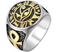 Bar Rot Anello vintage egiziano occhio di Horus misterioso antico Egitto simbolo del testo Ankh anelli per gli uomini in acciaio inossidabile punk gioielli regalo, Acciaio inossidabile, Nessuna pietra