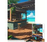 Bar sulla spiaggia con sgabelli e bevande Puzzle da 1000 pezzi per ragazzi, sfida intelligente, piacevole momento di relax, lucchetto fine, (50x75cm)