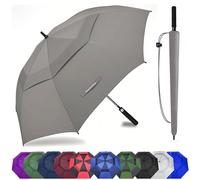 Baraida Ombrello da golf grande, 157,5 cm, extra large, a doppia cupola, ventilato, antivento, impermeabile, apertura automatica, per uomini, donne e famiglia (157,5 cm, grigio)