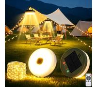 BARAKYEG Luci Solari Esterno Campeggio,100LED/10M Camping String Light,2000mAh,Telecomando,Ricaricabile Tramite USB,Luci da Esterno Campeggio,Luce Campeggio Multifunzione Tenda,Avventure Esterni