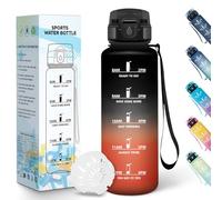 Baramumu Borraccia, 1500ML Senza BPA, Borraccia Plastica, Design della serratura a prova di perdite, Borracce Motivazionale, Con marca temporale, Bottiglia Acqua per Stadio, Ufficio - Nero&rosso