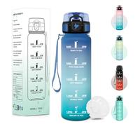 Baramumu Borraccia Bambini, 500ML Senza BPA, Borraccia Plastica, Design della serratura a prova di perdite, Bottiglia Motivazionale, Con marca temporale, Bottiglia Acqua per Scuola - Blu&verde