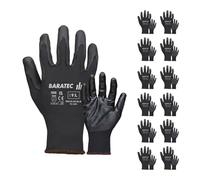 Baratec Guanti da lavoro in PU nero, 12 paia, unisex, sicurezza, protezione, giardinaggio, impugnatura EPI, costruzione, magazzino, bricolage, certificato EN388, fodera in poliestere, XL