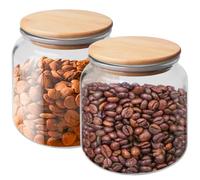Barattoli con coperchio, ermetici, 2 barattoli da 500 ml, con coperchio in bambù, trasparenti, da cucina, per caffè, spezie, cereali