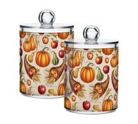 Barattoli da bagno vintage beige zucca con coperchi per tutti i giorni | Supporto per palline di cotone per utenti in bagno in comune: plastica PS leggera, dimensioni del barattolo chiaramente
